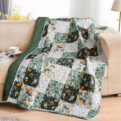 Exclusivo Mezcla 50"x 60" Quilted Throw Blanket- Microfiber Quilt Throw with Boho Patchwork Pattern, Reversible Green Versatile Lap Quilt for All Seasons, Lightweight Throws for Bed/Couch/Sofa