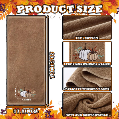 Fanfanwin 3 Pcs Fall Hand Towels for Bathroom 13.8 x 29.5 Inch Autumn Decorative Bath Towels Sets 100% Cotton Embroidered Pumpkin Maple Thanksgiving Bathroom Decor(Khaki,Pumpkin)