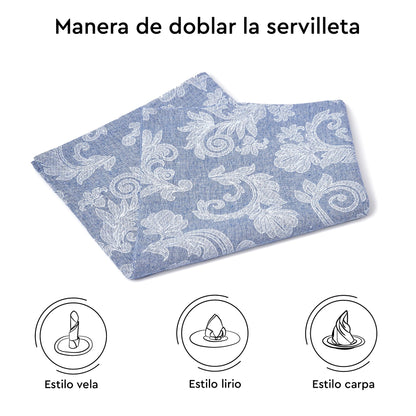 Encasa XO Blue Cloth Napkins Set of 12, 18x18 in | Floral Jacquard Homespun Cotton Dinner Napkins | Washable & Reusable Wedding Napkins for Holiday Dining, Parties, & Everyday Table Décor