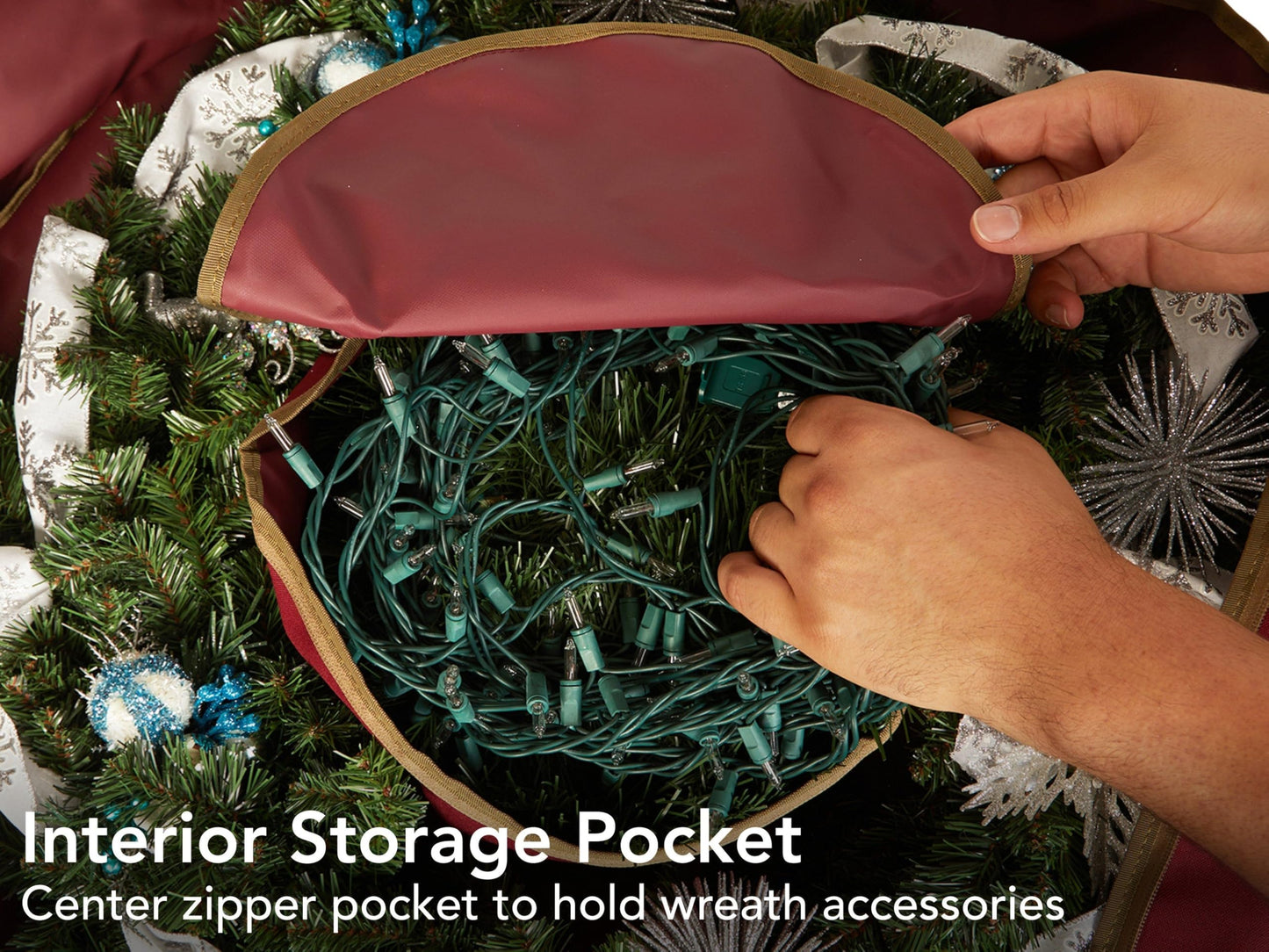 Covermates Keepsakes Christmas Wreath Storage Bag - Heavy Duty Polyester - Interior Pouch - Dual Zipper Pulls - Holiday Storage, Red