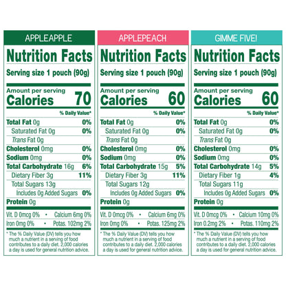 GoGo squeeZ Applesauce and Fruit Puree Variety Pack, Apple, Peach & Gimme Five!, 3.2 oz (Pack of 20), Unsweetened Fruit Snacks for Kids, Gluten Free, Nut Free and Dairy Free, BPA Free Pouches