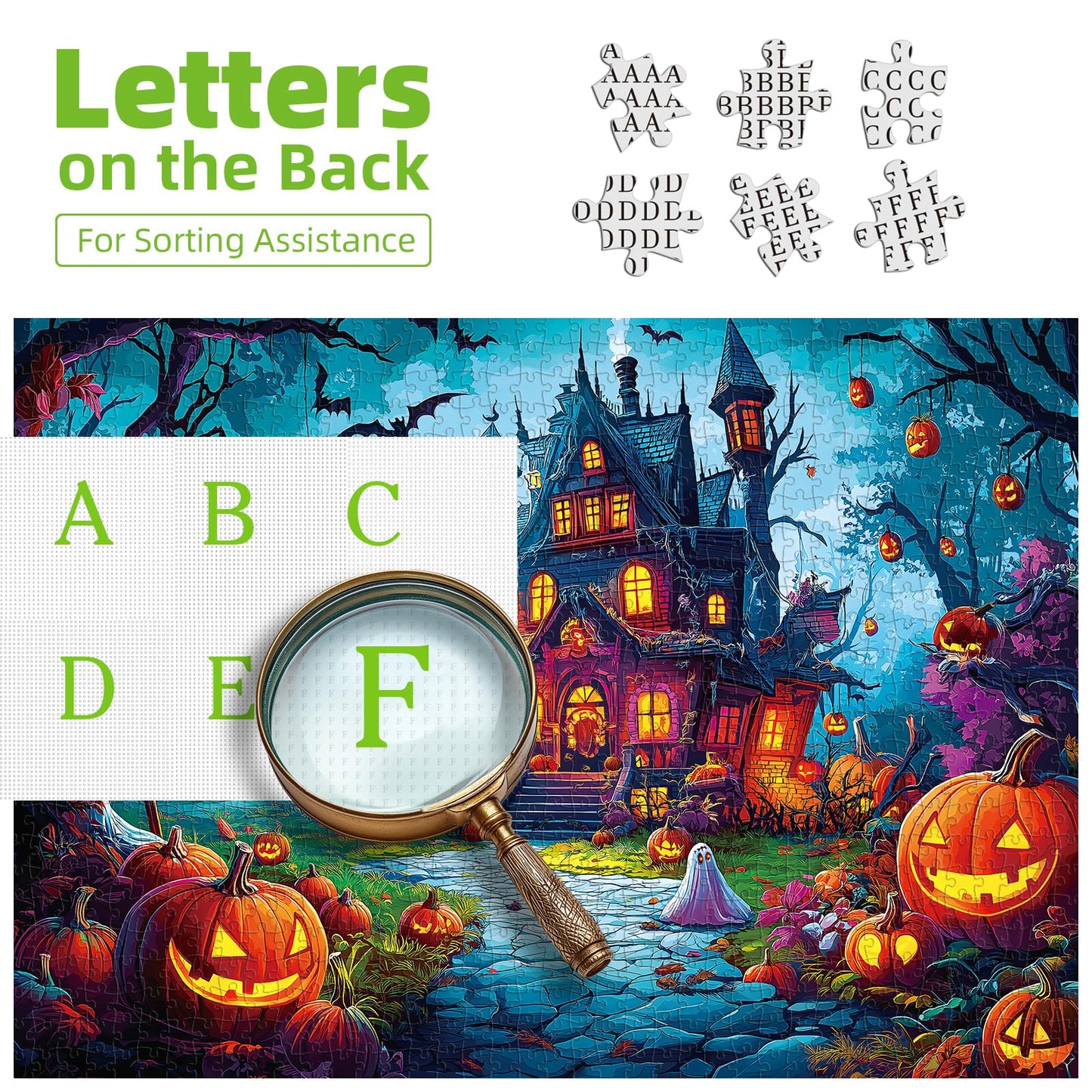 Halloween Jigsaw Puzzle 1000 Pieces for Adults - Haunted House Scene with Jack-o'-Lanterns, Ghosts & Bats - Spooky Night Sky Puzzle - Challenging 1000-Piece Jigsaw for Adults & Teens