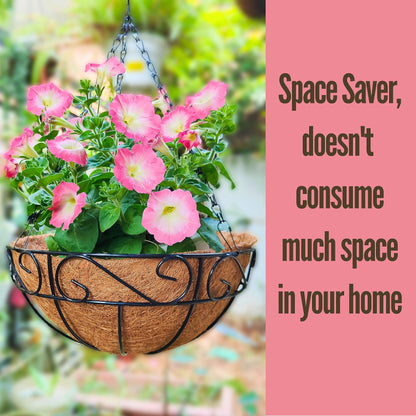 LaLaGreen Hanging Planter for Outdoor Plants (12 Inch, 2 Pack) Hanging Baskets with Coco Liner, Black Metal Wire Flower Basket Pots with Hook Hanger Balcony Porch Farmhouse Country Style Garden Decor