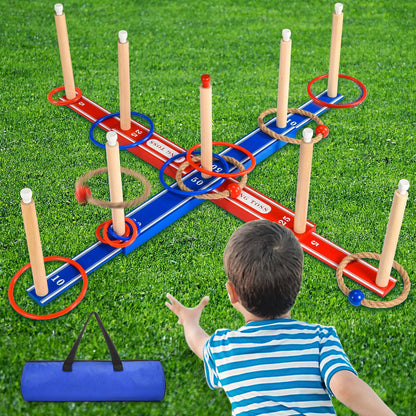 FunforFun! Outdoor Games for Kids 3-12 Upgraded Large Wooden Ring Toss Game with 30 Rings Party Yard Game for Family Outside Toys for 10 11 12 13 14 Years Old Boys Gifts