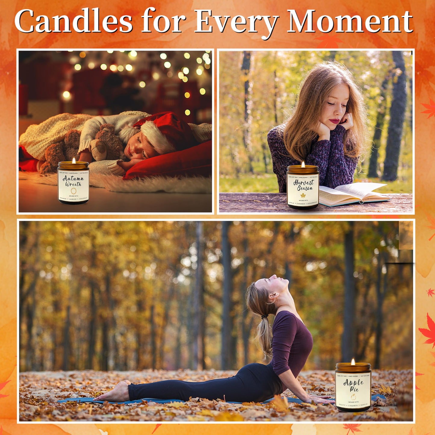 Fall Candles Gift Set – 4 Pack Scented Soy Candles for Home, Autumn Decor, Fall Decorations, Pumpkin Spice, Apple Pie, Cinnamon, Harvest – Great for Halloween & Thanksgiving Gifts