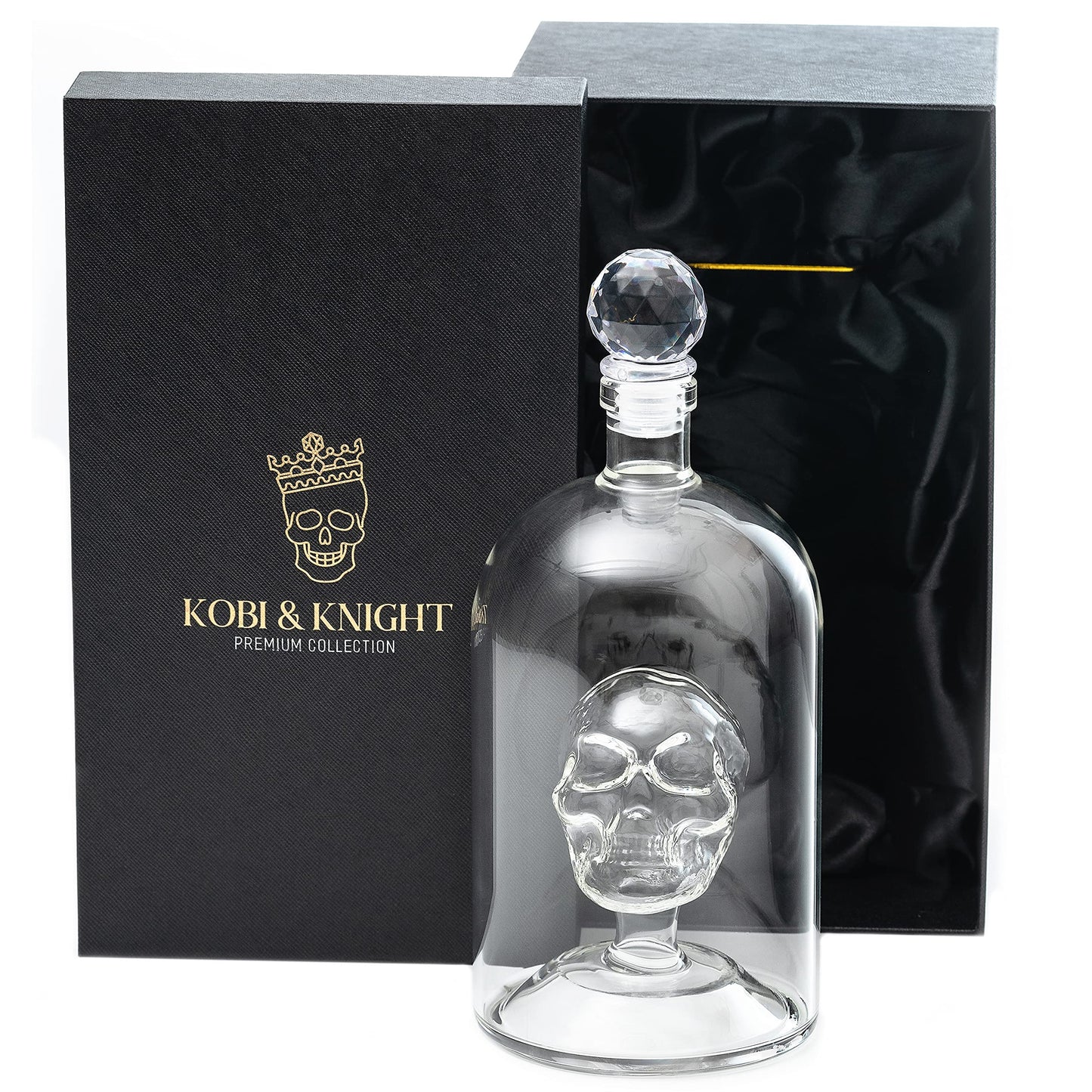 Kobi & Knight Premium Skull Decanter - Borosilicate Glass - for Vodka, Whiskey, Rum, Gin, Tequila Bottle - 25fl oz / 750ml Skull Barware