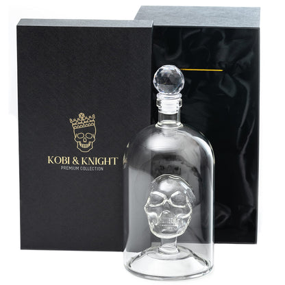 Kobi & Knight Premium Skull Decanter - Borosilicate Glass - for Vodka, Whiskey, Rum, Gin, Tequila Bottle - 25fl oz / 750ml Skull Barware
