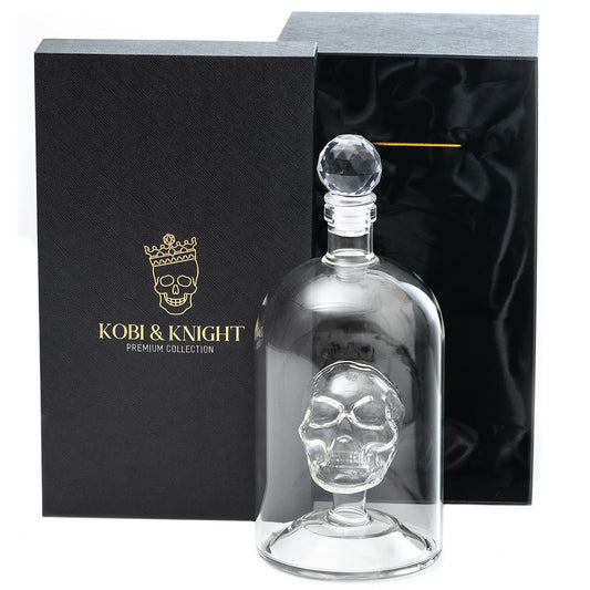 Kobi & Knight Premium Skull Decanter - Borosilicate Glass - for Vodka, Whiskey, Rum, Gin, Tequila Bottle - 25fl oz / 750ml Skull Barware