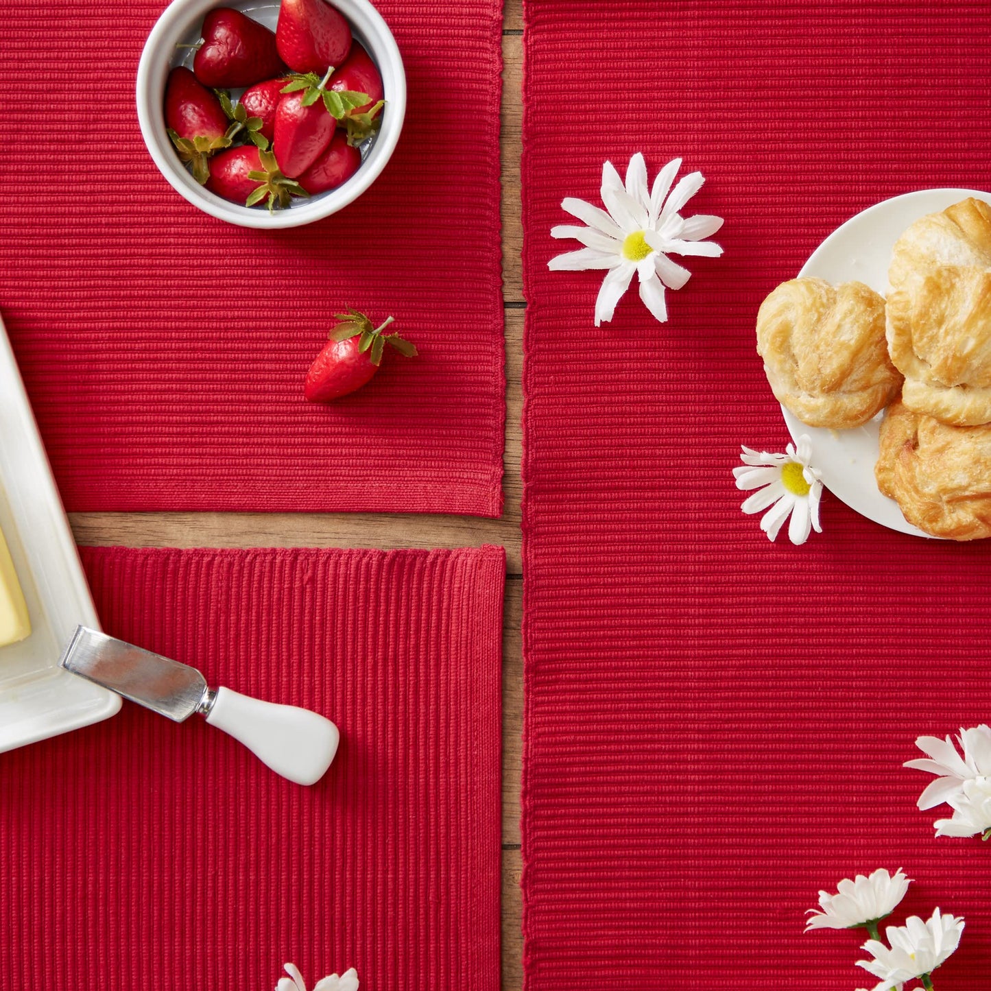 DII 100% Cotton Ribbed Everyday Basic Placemat (Set of 6), 13 x 9, Cardinal Red