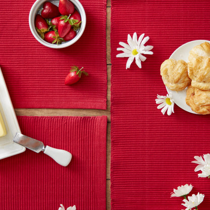 DII 100% Cotton Ribbed Everyday Basic Placemat (Set of 6), 13 x 9, Cardinal Red