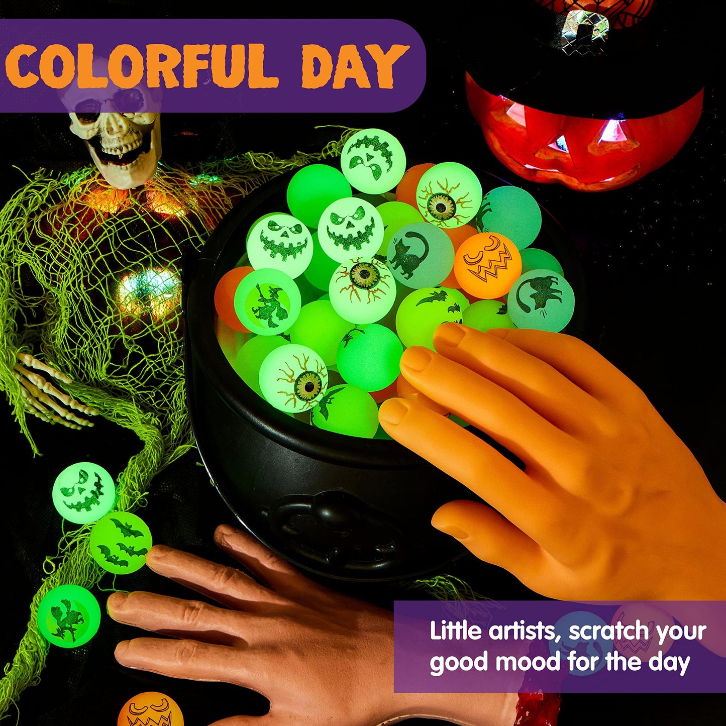 JOYIN 72 PCS Halloween Bouncy Balls, Glow in The Dark Bouncing Balls Eyeballs for Halloween Party favors Decorations, Halloween goodie bag fillers, Trick or Treating School Classroom Game Prizes