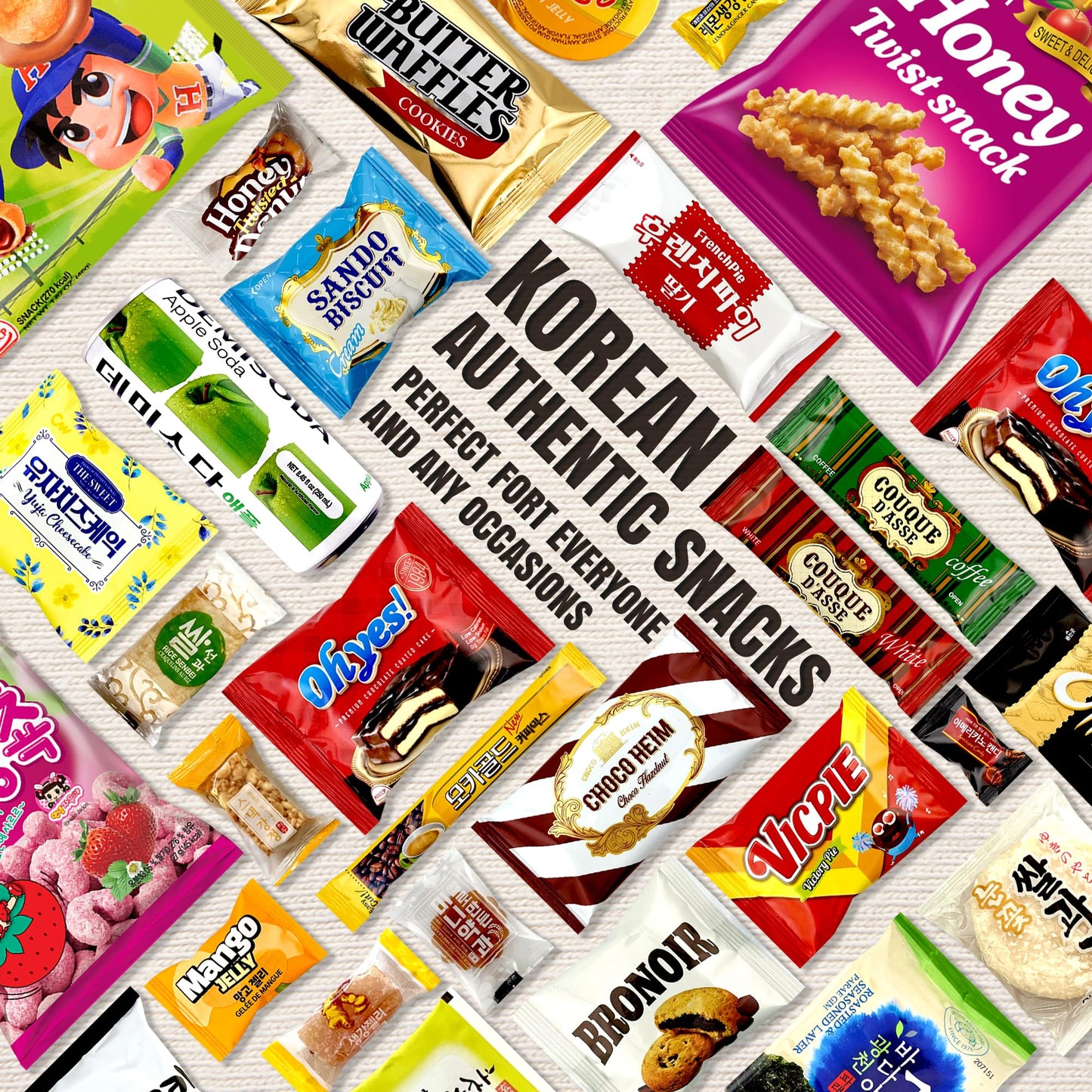 Dagaon Favorite Korean Snack Box 30 Count - Appetizing Gift and Care Package for any occasions and everyone. Variety of Korean Treats Including Top Picked Chips, Biscuits, Cookies, Pies, Candies.