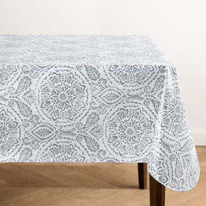 Elrene Home Fashions Savannah Boho Paisley Water and Stain Resistant Vinyl Indoor/Outdoor Tablecloth with Flannel Backing, 52"x52" Square, Gray