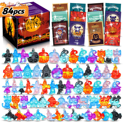 84 PCS Halloween Pop Fidget Toys Pack, Party Favors Supplies for Kids 4-8 8-12, Relieves Stress Anxiety Toys Pop Keychain Bulk, Classroom Rewards