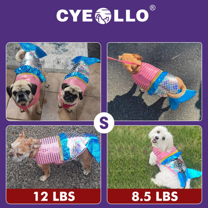 cyeollo Mermaid Dog Costume Halloween Clothes for Doggie Sequin Mermaid Small Dog Party Outfit Funny Pet Costumes for Small Dogs Size S