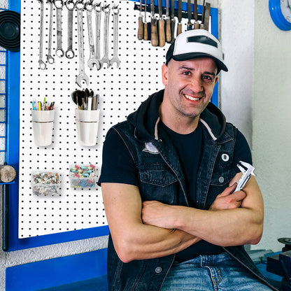 Kuhome 6 Sets Pegboard Bins and Cups with Pegboard Hooks, Pegboard Accessories Baskets, Hooks for Pegboard Cup Holder for Organizing Craft Tools Storage Garage Office Workbench Transparent