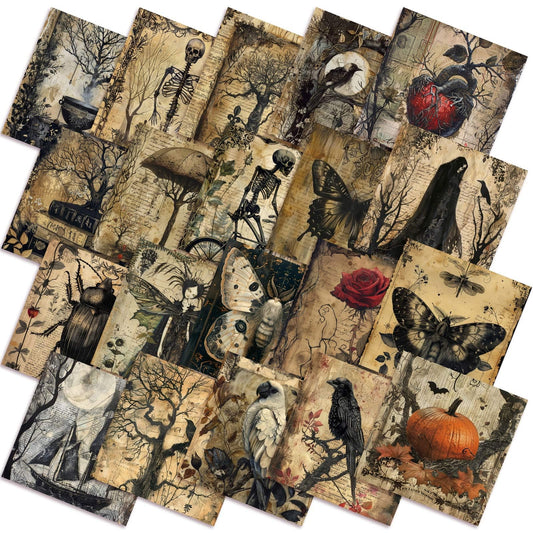 Ganeen 60 Pcs 10 x 10 Inch Vintage Halloween Quilting Fabric Squares Retro Halloween Fat Patchwork Precut Strips Rustic Crow Skull Fabric Bundles for Holiday DIY Craft Sewing Quilt Material Handmade