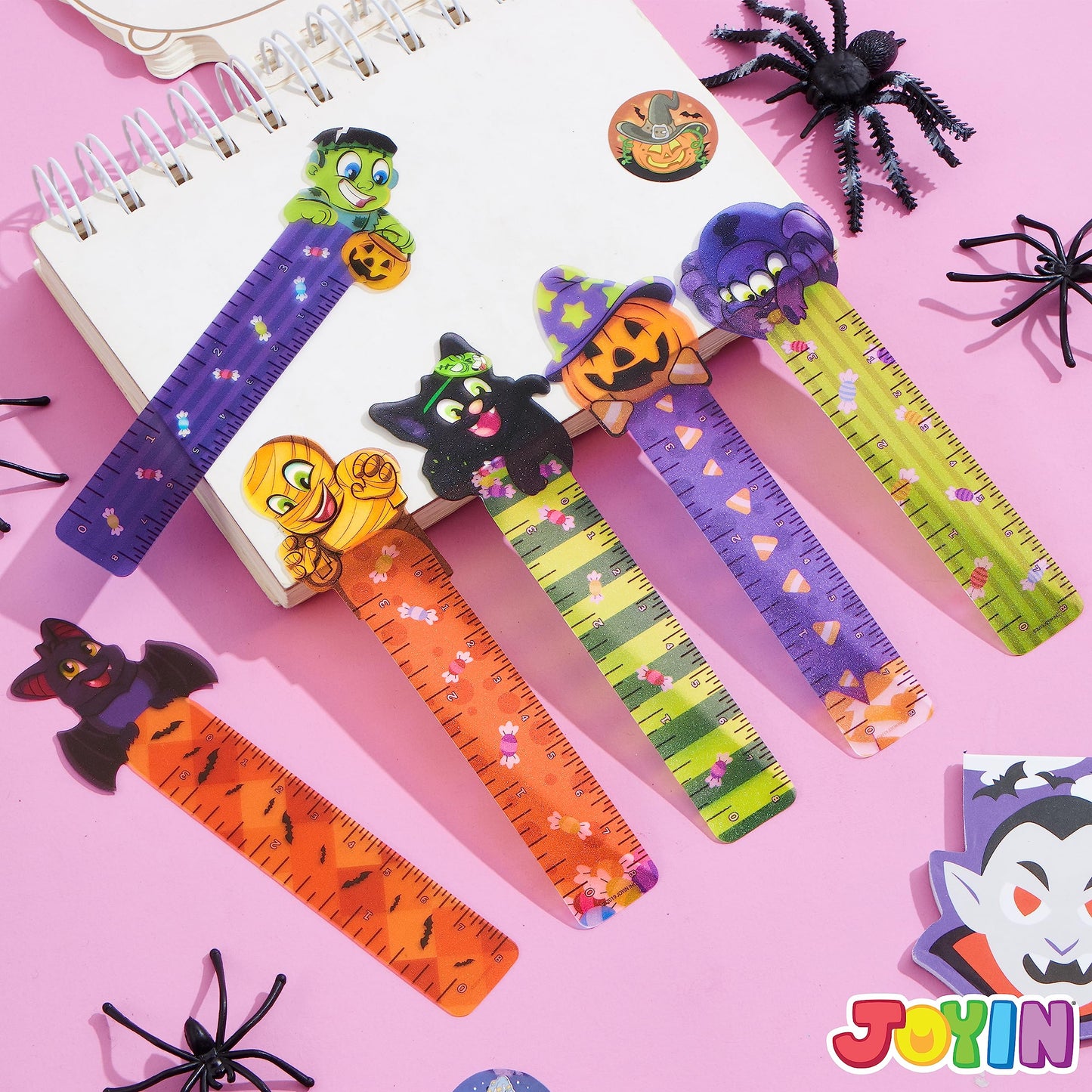 JOYIN 144 PCS Halloween Bookmark Rulers Party Favor Pack (6 Designs) with Halloween Themed Prints for Holiday Decorations, Goodies, Classroom Rewards, Goodie Bag Stuffer and Kids Trick or Treat Prizes