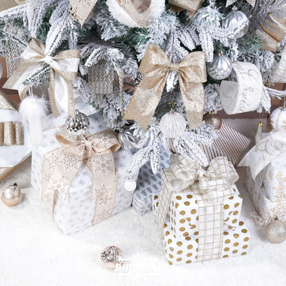 DINDOSAL Champagne Christmas Ribbon Wired 2.5 Inch, 6 Rolls 36 Yards Glitter Champagne Gold Christmas Tree Ribbon for Garland, Wreaths, Bows, Ribbon for Christmas Decor