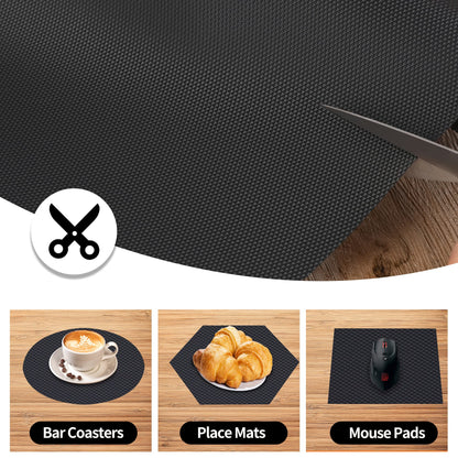 Kitchen Shelf Liner Drawer Liners, Non-Adhesive Refrigerator Liners Waterproof Fridge Mats with Strong Durable Kitchen Cabinets Mat for Drawers, Shelves, Pantry Black