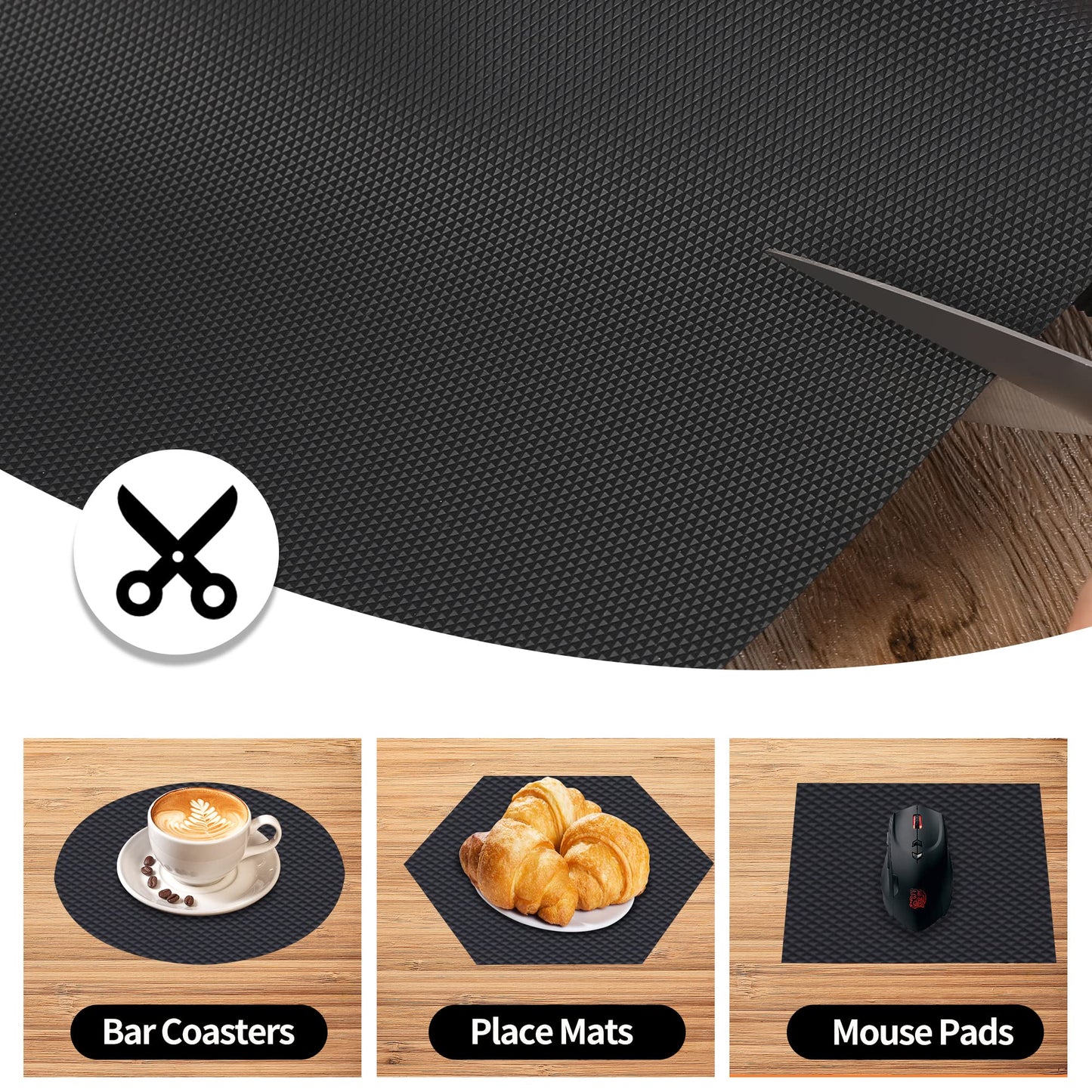 Kitchen Shelf Liner Drawer Liners, Non-Adhesive Refrigerator Liners Waterproof Fridge Mats with Strong Durable Kitchen Cabinets Mat for Drawers, Shelves, Pantry Black