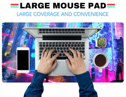 Japanese Street Desk Mat Futuristic Neon City Print Mouse Pad, Exclusive Desk Mats, XXL Large Gaming Mousepad 31.5"x15.75", Office Decor for Women Girls Keyboard Mat Laptop Computer Mat