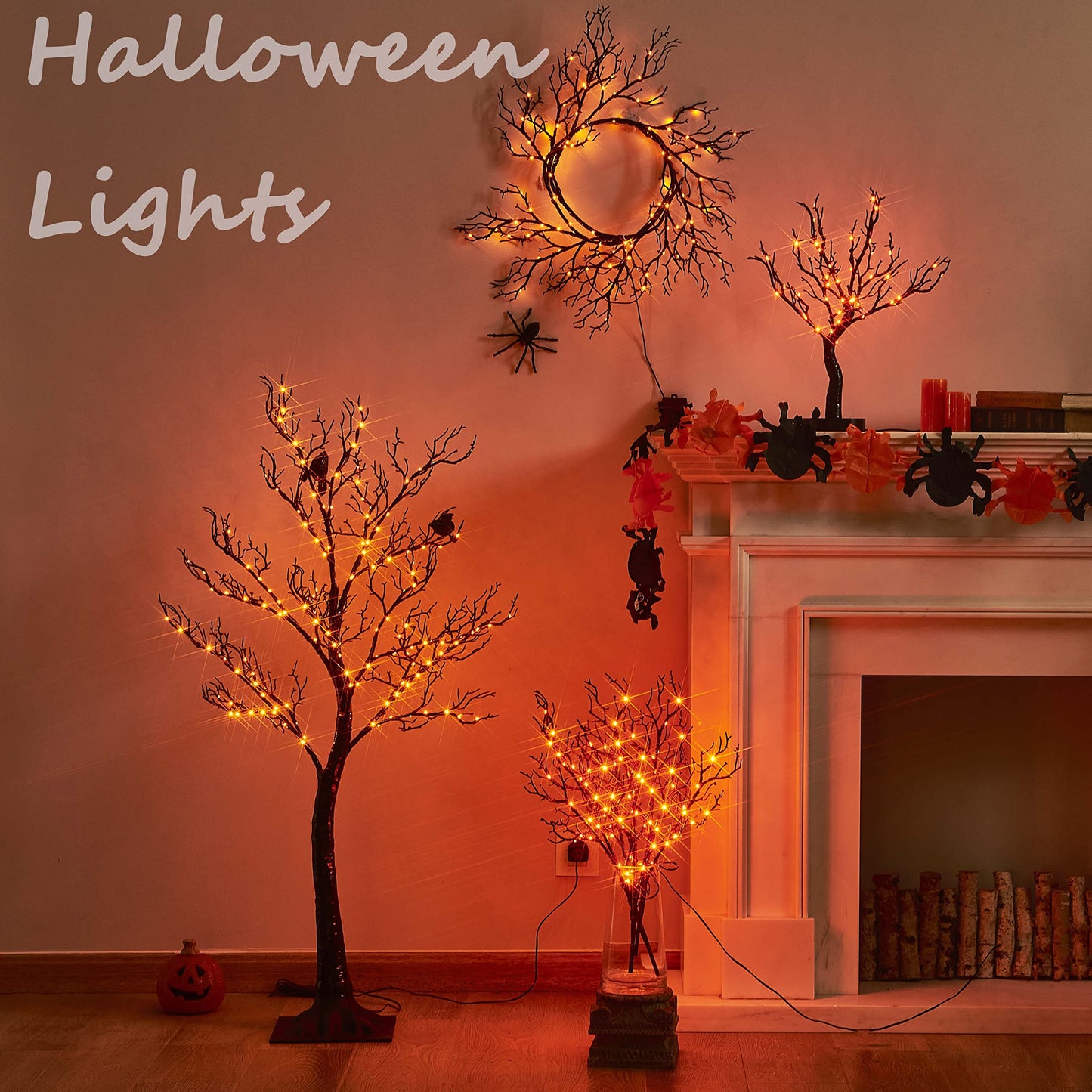 Hairui Lighted Halloween Tree with 150 Orange Fairy Lights 4FT, Spooky Black Tree Lights Plug in for Indoor Outdoor Home Halloween Party Decoration