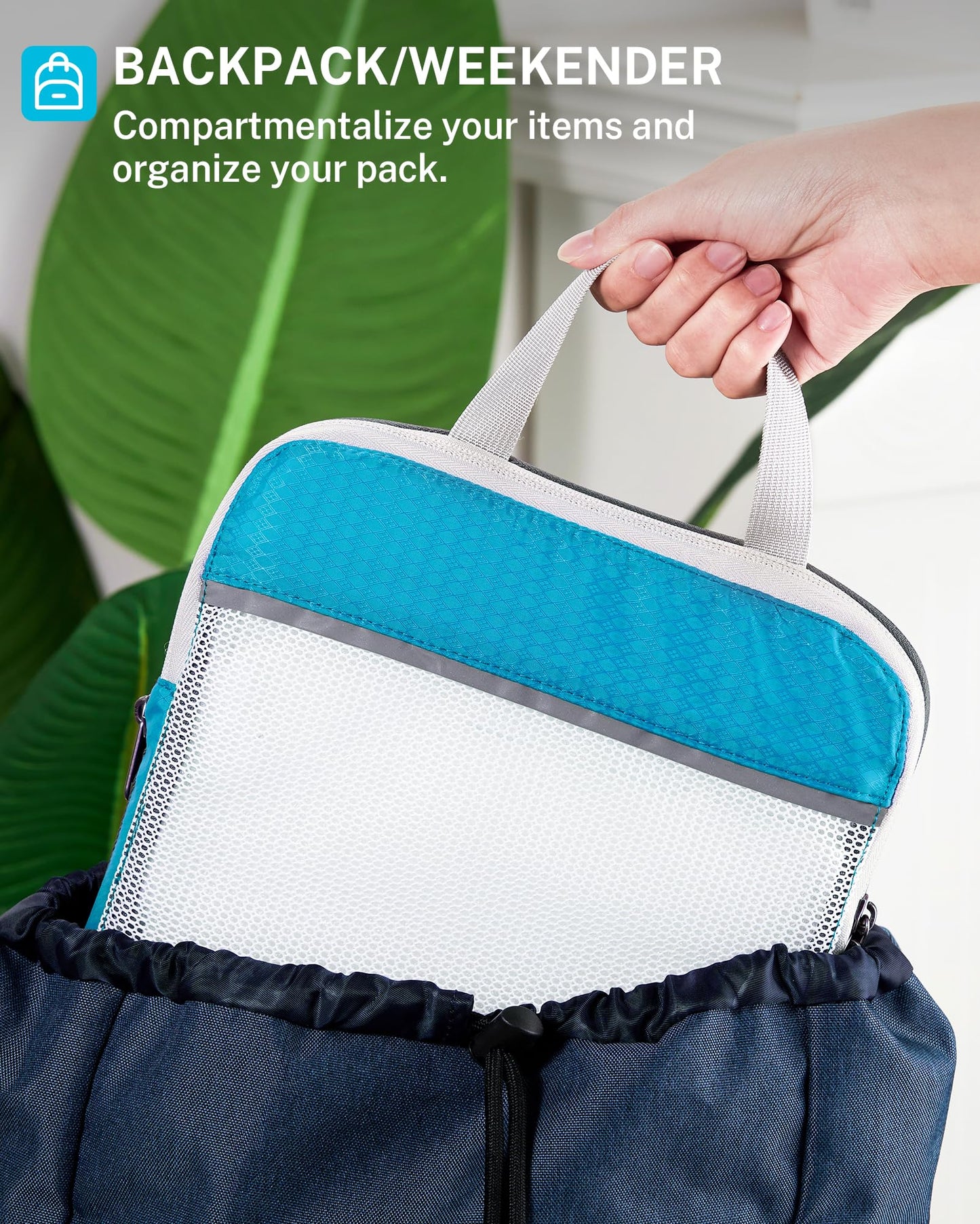 Gonex Compression Packing Cubes Mesh Organizers L+M+S+XS+Slim+Laundry Bag Blue