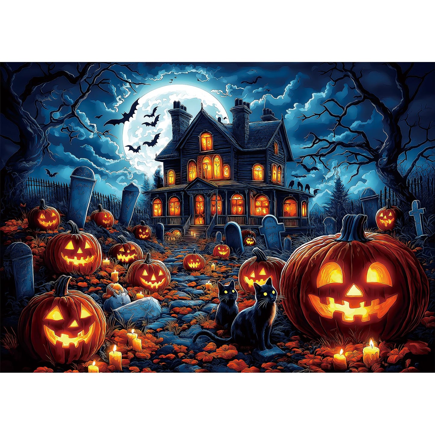 Halloween Haunted House 1000 Piece Jigsaw Puzzle for Adults - Spooky Night Graveyard Scene Challenging 1000-Piece Puzzle for Adults & Teens - Premium Quality with Reference Poster