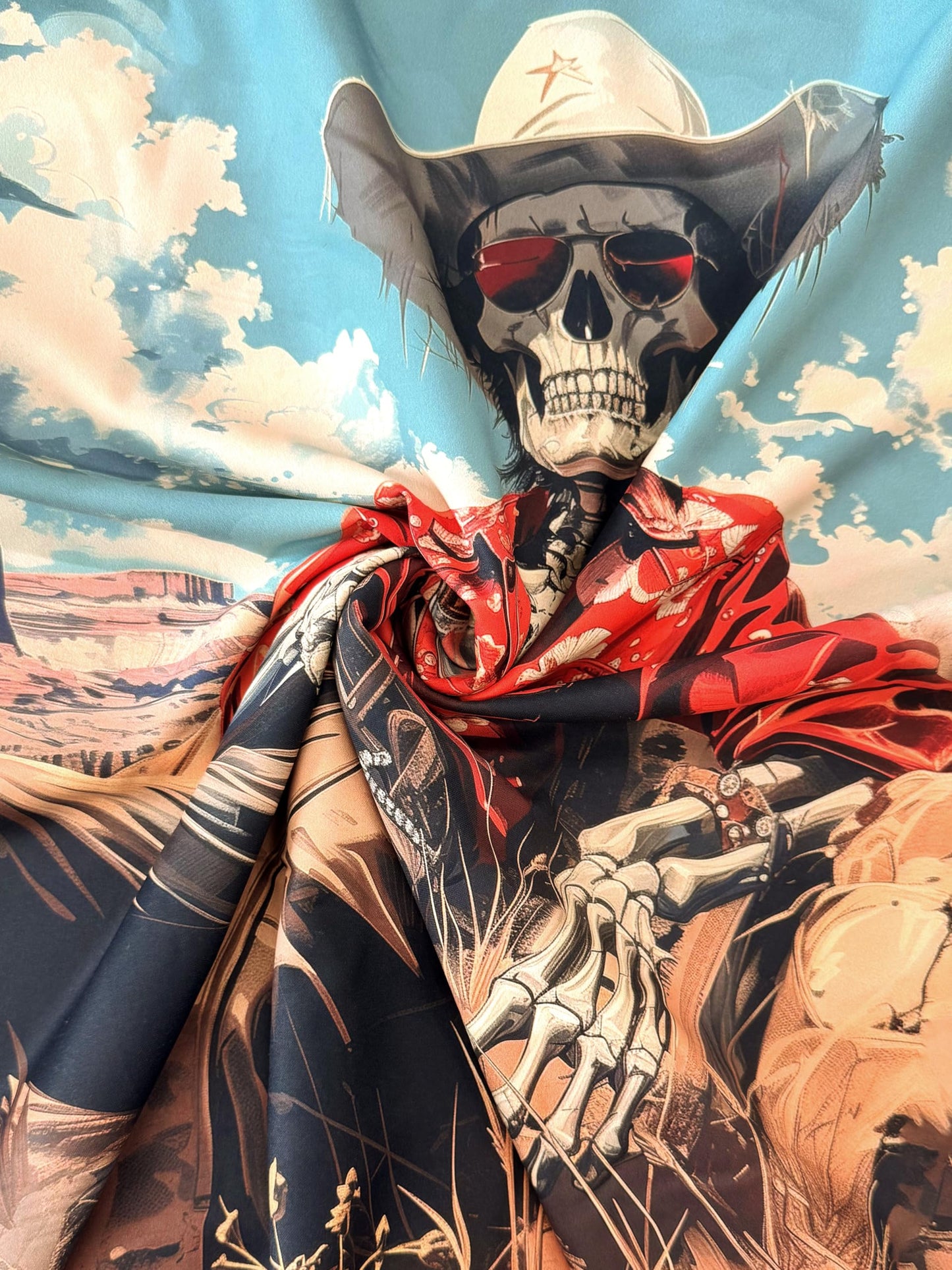 DADDYLOCO Western Skeleton Print Button Down Shirt, Short Sleeve, Regular Fit, Mint Green