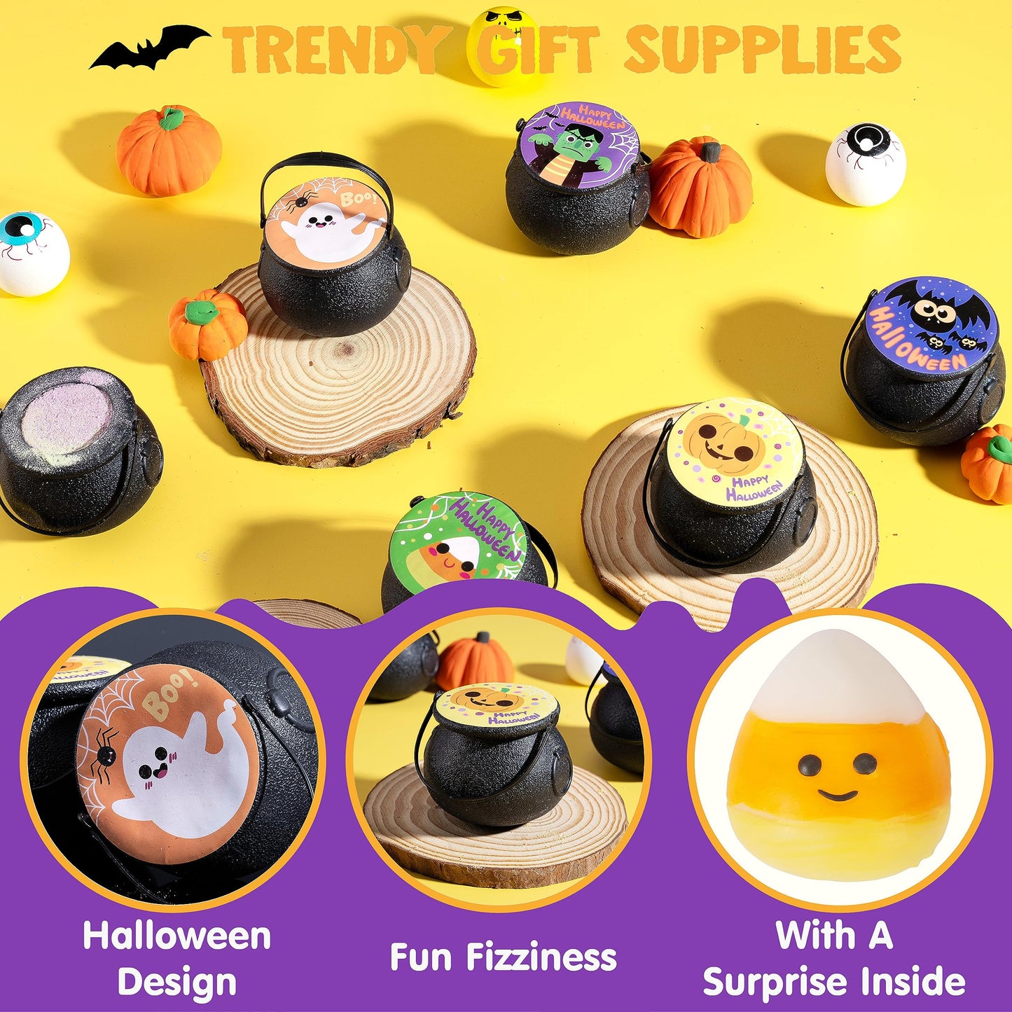 JOYIN Halloween Witch Cauldron Themed Bath Bomb with Mochi Squishy Toy, 6 Packs Bubble Kids Bath Bombs with Surprise Toy Inside, Trick or Treating, Halloween Party Favors Supplies, Goodie Bag Stuffers