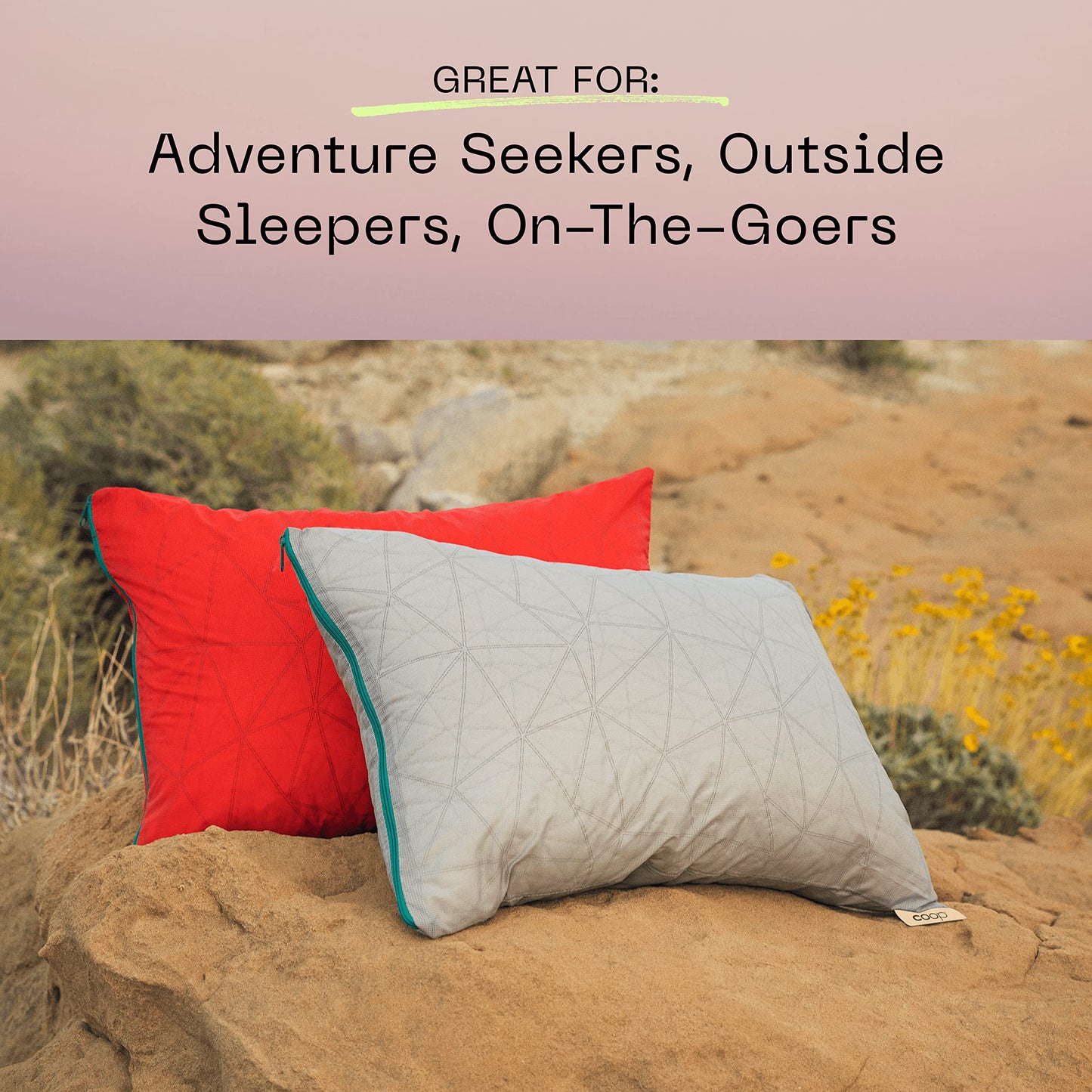 Coop Home Goods Nylon Camping and Travel Pillow Cover, Waterproof Camping Pillow Protector, Zippered Cover, Washable Travel Pillowcase (Grey)