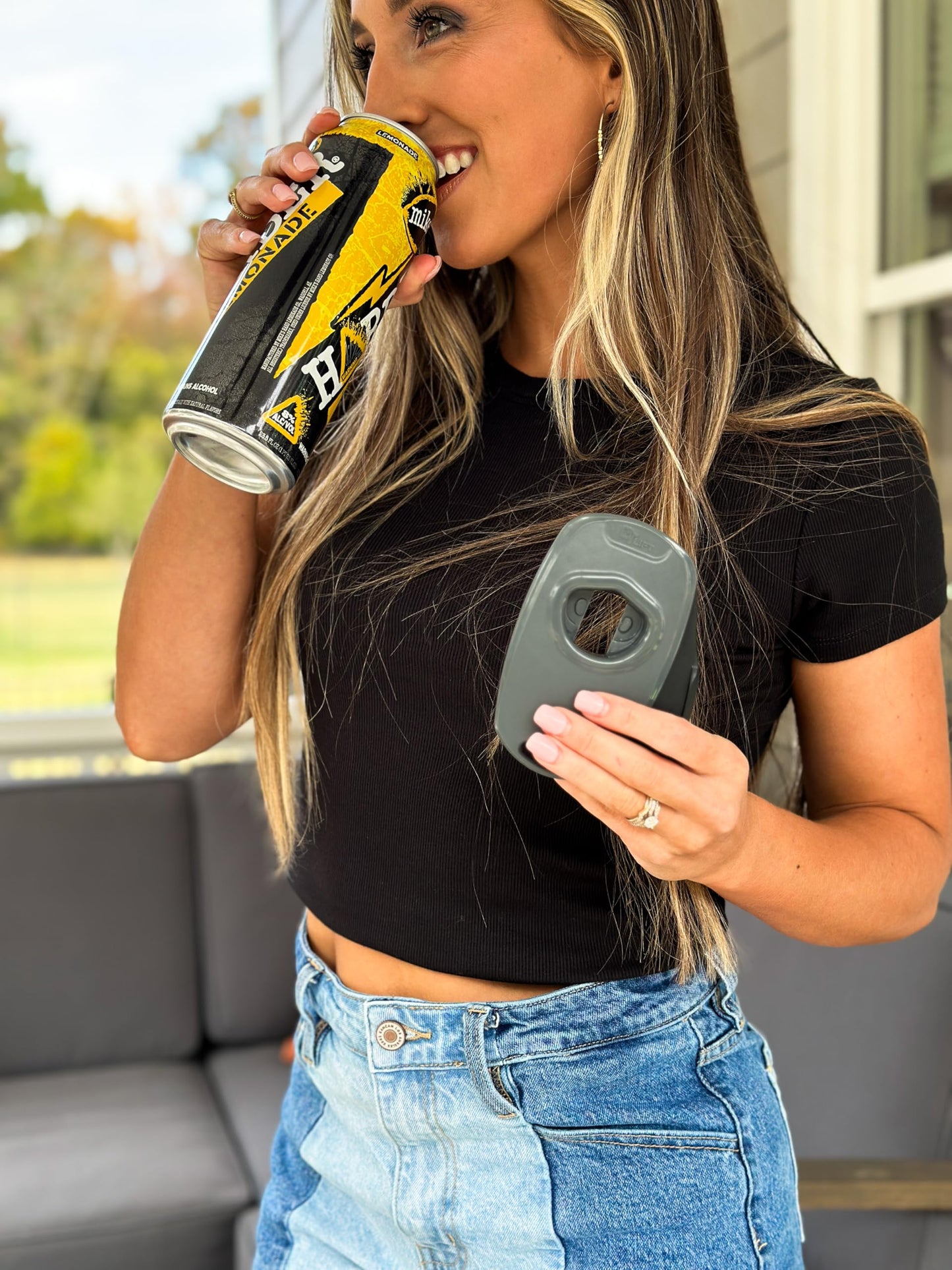 Draft Top Lift Universal Topless Can Opener - Smooth Edge Aluminum Can Lid Remover For Beer, Cocktails, & Soda - Ideal For Tailgating & Garnishes, As Seen On Shark Tank, Made In The USA, Black & Grey