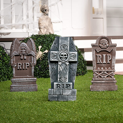 JOYIN 17” Halloween Foam RIP Graveyard Tombstones (5 Pack), Halloween Tombstones Outdoor Decorations for Graves Decorations with 12 Metal Stakes for Cemetery Yard Lawn Party Decor