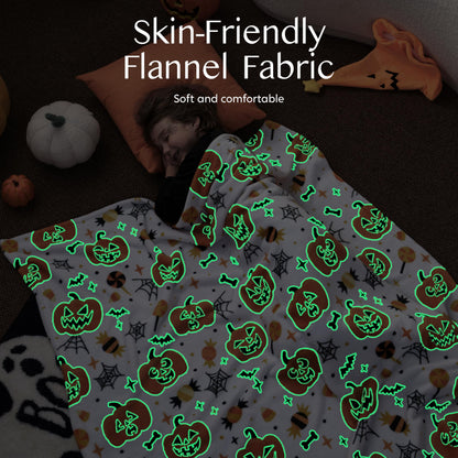 Joiedomi Halloween Blanket Soft Flannel Fleece Throw Blanket Glow in The Dark Halloween Pumpkin for Kids Bed Living Room Gifts 50"×60"