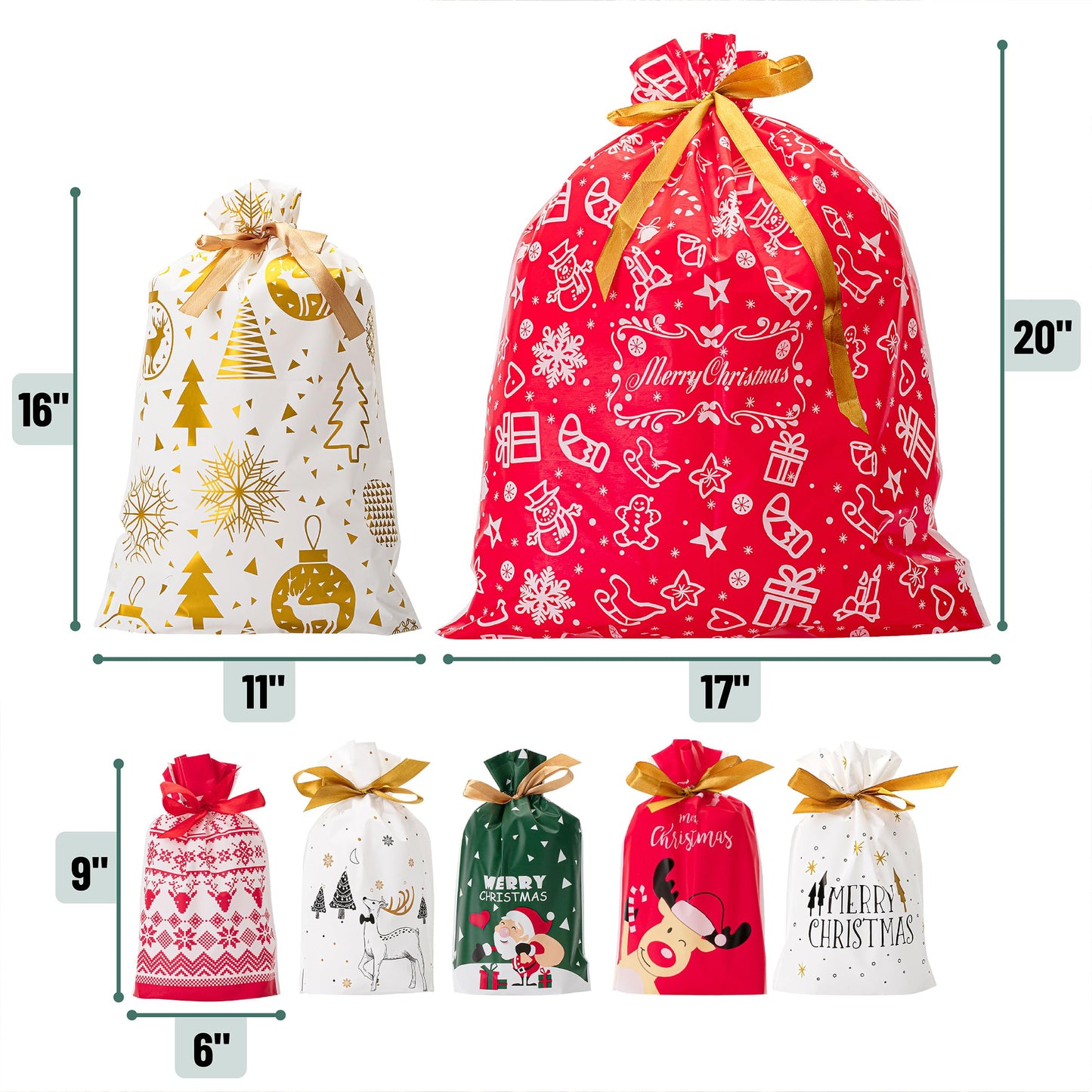 Mr. Pen- Christmas Drawstring Gift Bags, 32 pcs, Christmas Gift Bags Assorted Sizes, Christmas Bags with Drawstring, Christmas Gift Bags Bulk, Drawstring Christmas Gift Bags Drawstring, Gift Wrap Bags