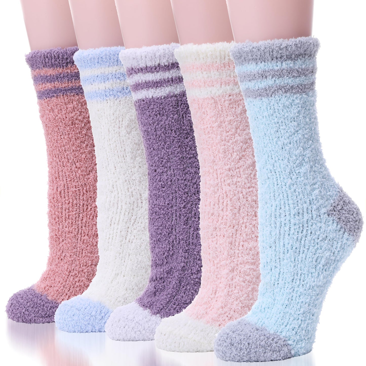 EBMORE Womens Fuzzy Socks Slipper Soft Cabin Plush Warm Fluffy Winter Christmas Sleep Stocking Stuffers Cozy Adult Socks?Stripe Weave C?