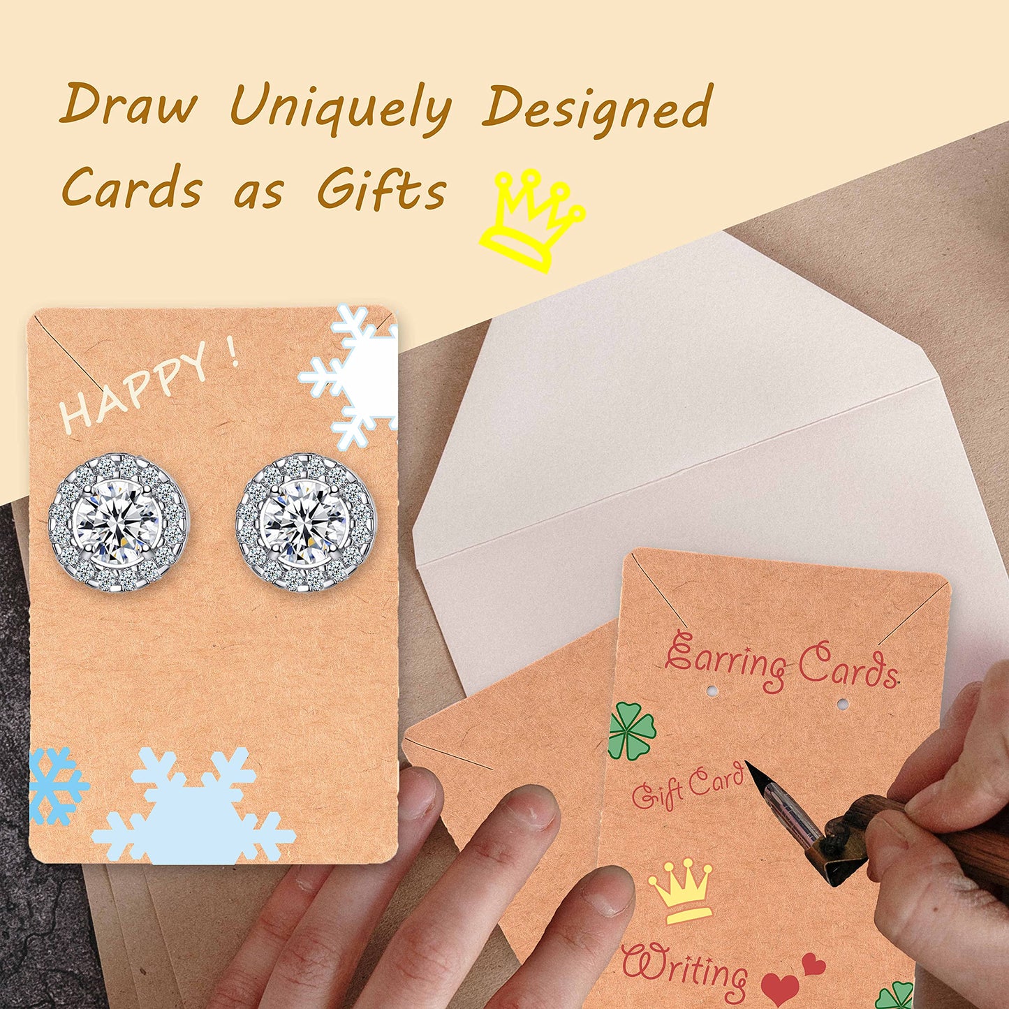 Earring Display Cards with 100 Pcs Earring Holder Cards 200 Pcs Earring Backs and 100 Jewelry Packaging for Earrings Necklace Jewelry Bags 3.5x2.4 Inches (Brown)