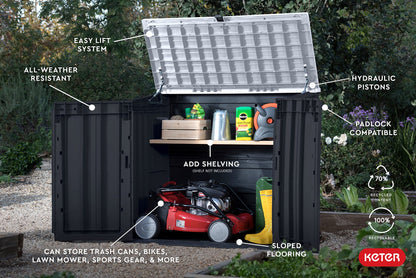 Keter Store-It-Out Prime 4.3 x 3.7 ft. Outdoor Resin Storage Shed with Easy Lift Hinges, Perfect for Yard Tools, Pool Floats and Garden Accessories, Black