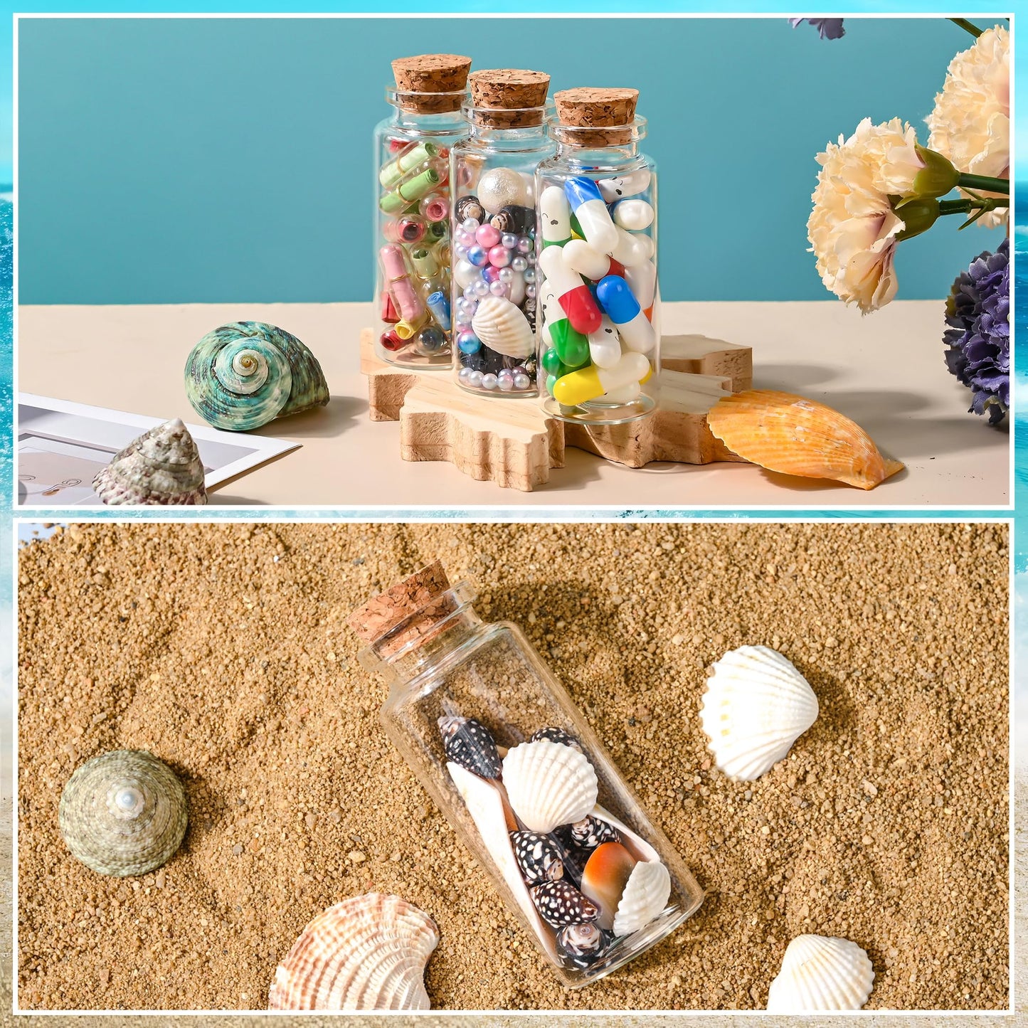 HPOPO 12PCS Mini Glass Bottle with Wood Cork Stoppers,30ml DIY Decoration Glass Jars for Halloween Decorations,Wedding Party Favors