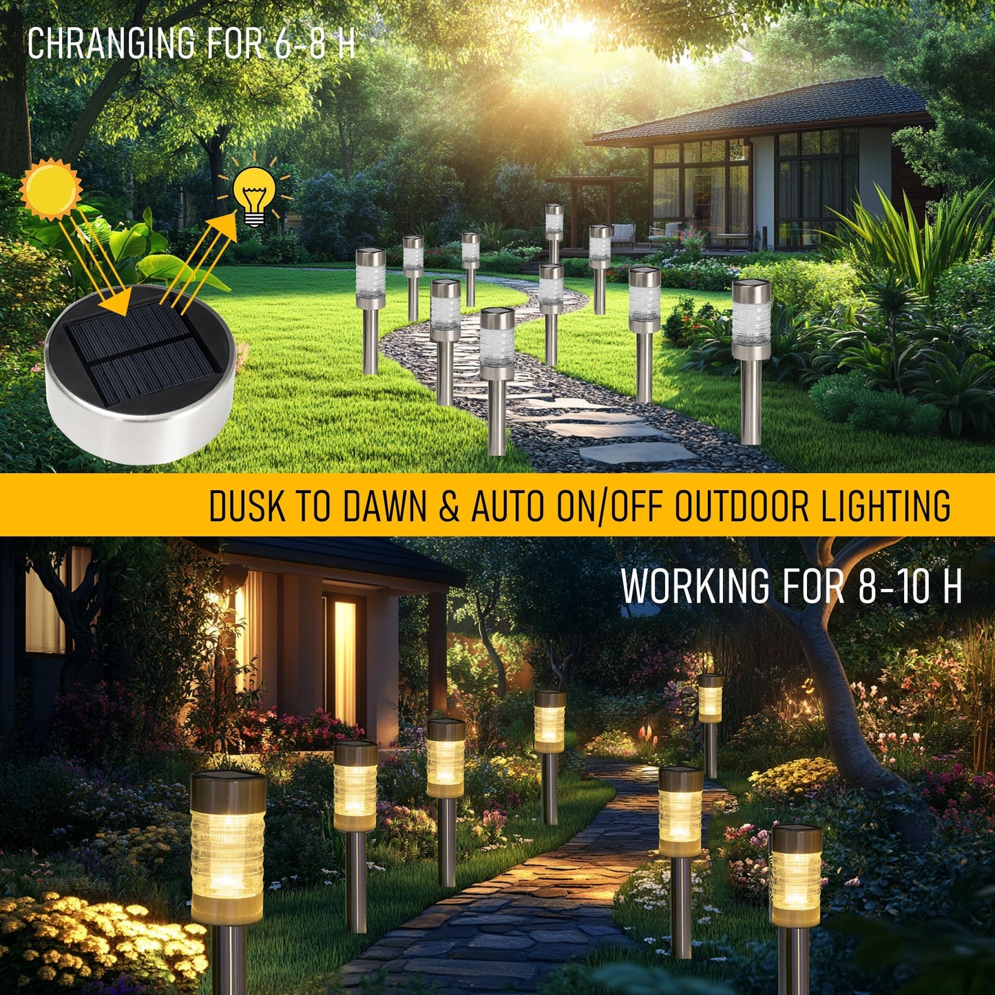 Dazzle Bright Solar Pathway Lights Outdoor, 12 Pack LED Solar Powered Waterproof Garden Lights, Landscape Lighting for Walkway Driveway Lawn Patio Yard Decoration, Warm White