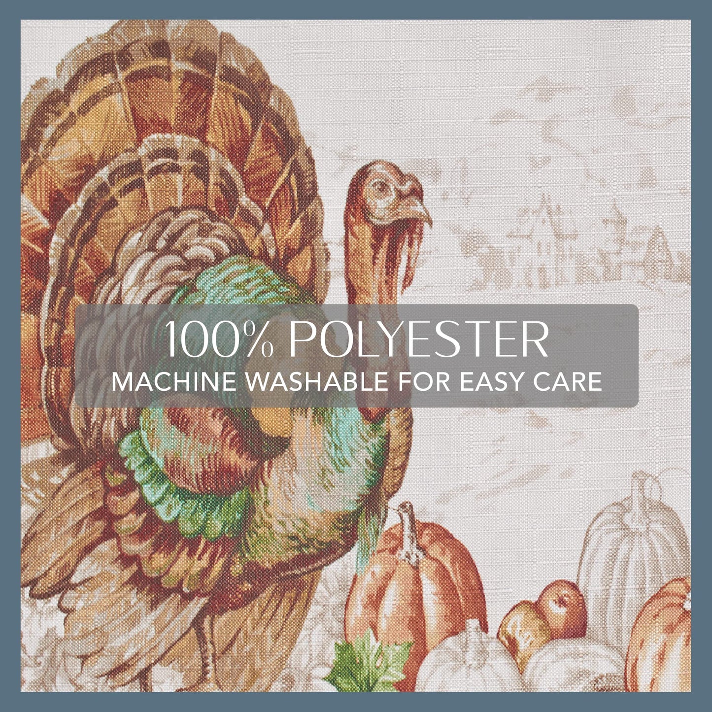 Elrene Home Fashions Holiday Turkey Bordered Fall Napkins, Seasonal Fall Cloth Napkins, 17" x 17", Set of 8