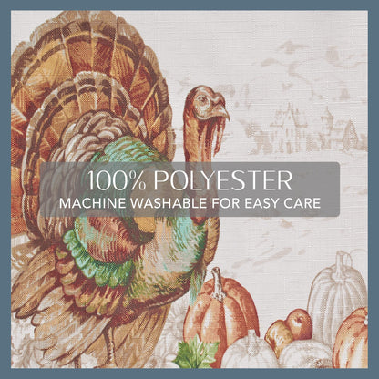 Elrene Home Fashions Holiday Turkey Bordered Fall Napkins, Seasonal Fall Cloth Napkins, 17" x 17", Set of 8