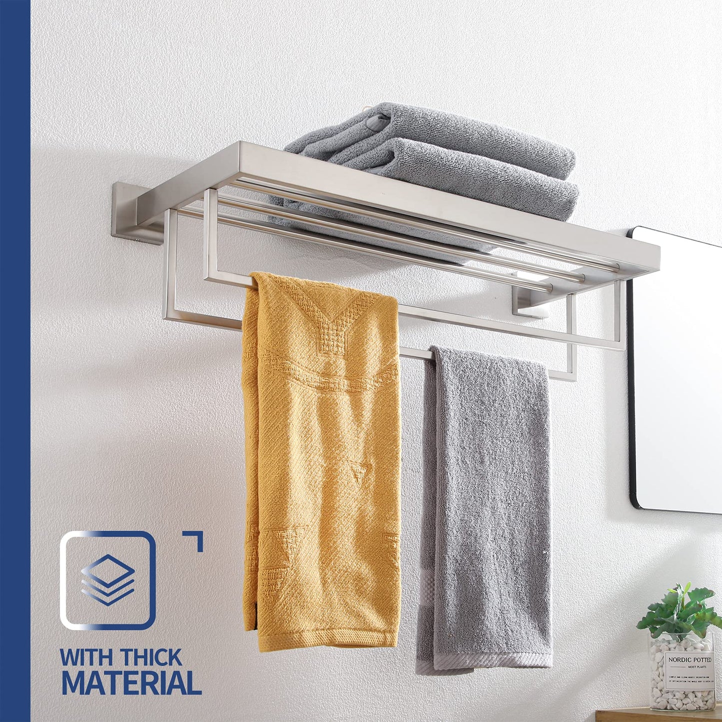 KOKOSIRI Towel Rack 24'' Bathroom Towel Shelves with Double Towel Bars SUS304 Stainless Steel Wall Mounted, Brushed Nickel, B6003BR
