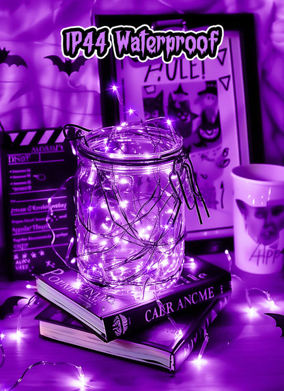 Halloween USB Fairy Lights Plug in, 33Ft 100 LED Twinkle String Lights with Remote and Timer, Waterproof 8 Modes for Bedroom Home Party Ghost Haunted House Indoor Outdoor Decorations, Purple