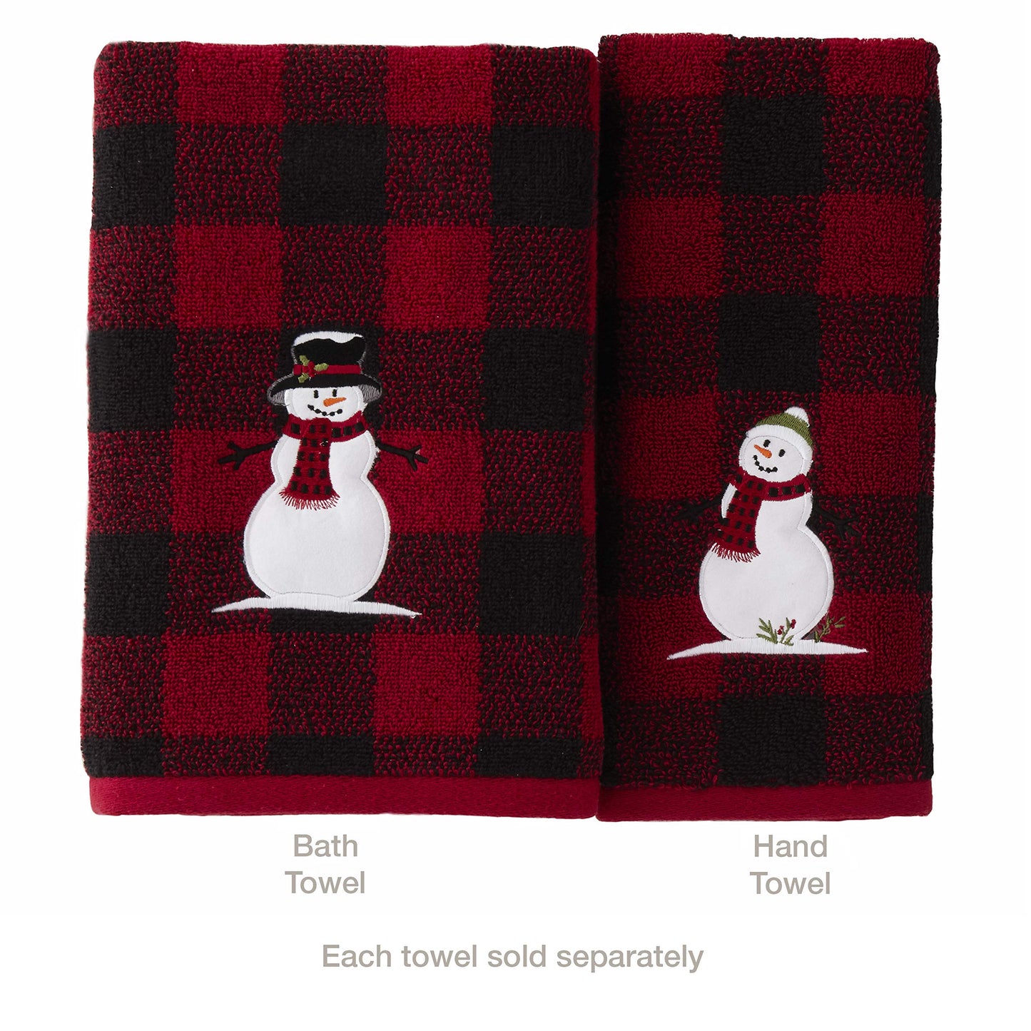 SKL Home Christmas Woodland Winter Snowman Hand Towel 2pc Set for Bath/Kitchen & Gift, Red