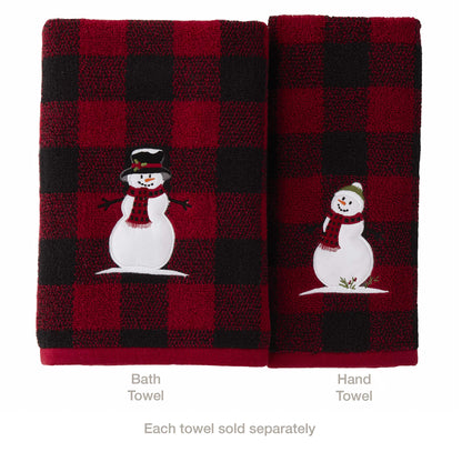 SKL Home Christmas Woodland Winter Snowman Hand Towel 2pc Set for Bath/Kitchen & Gift, Red