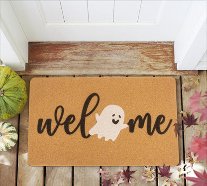 Halloween-Ghost-Coir-Doormat Non-Slip Boo-Ghost-Welcome-Door-Mat Halloween-Decor-Mat for Outdoor Indoor Entrance 17x30 inch (Boo)