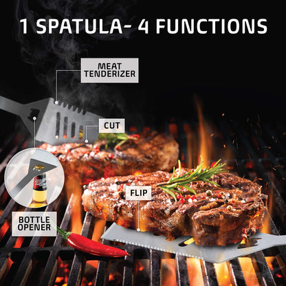 Kaluns Grilling Accessories, Dad Gifts for Fathers Day Grilling Gifts, Heavy Duty Stainless Steel BBQ Grill Tools Set for Outdoor Grill with Aluminum Case and Apron, Dad Birthday Gifts for Men Husband