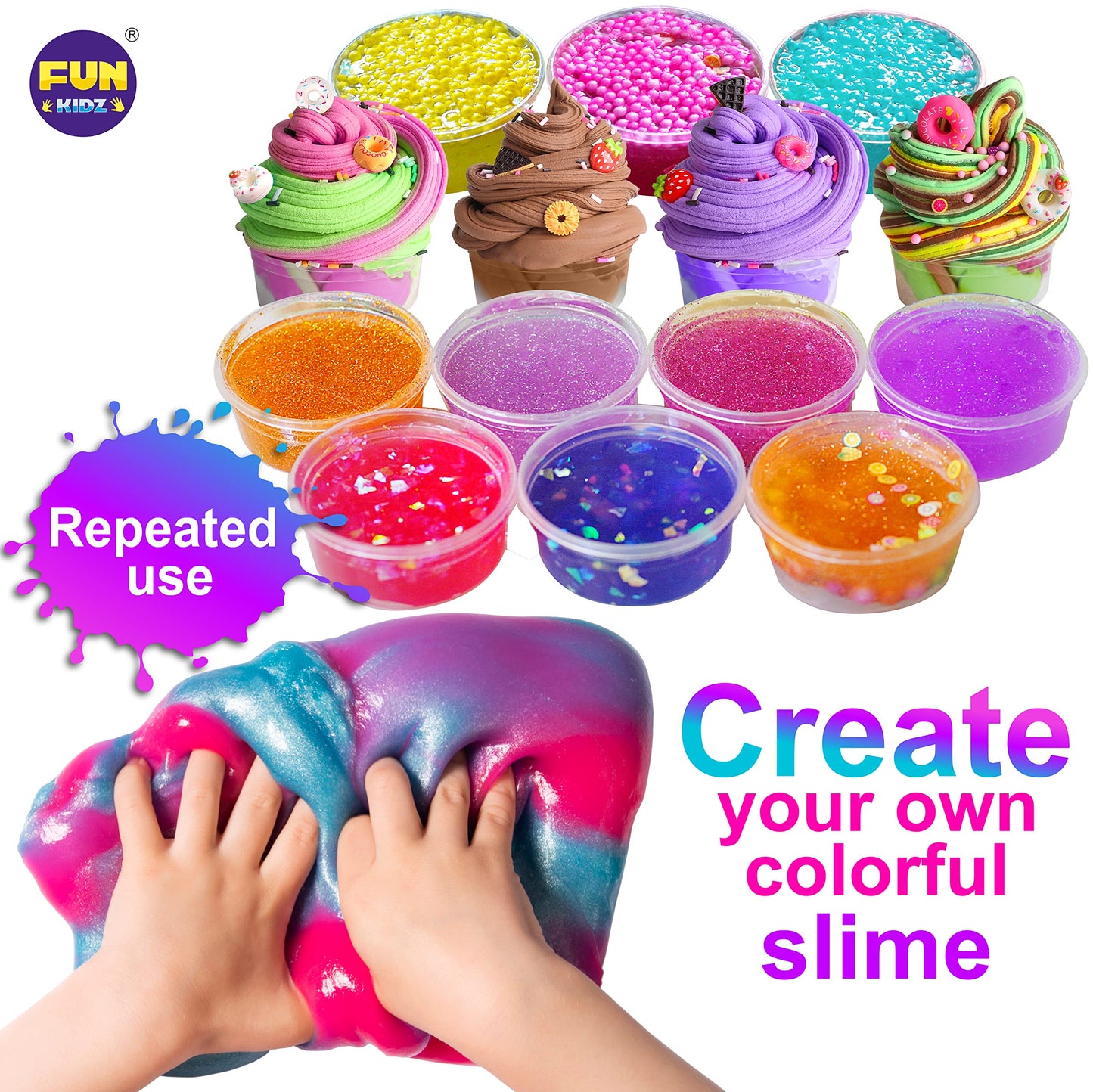 33 Cups Jumbo Slime Kit for Kids, FunKidz Premade Ultimate Slime Pack to DIY Soft, Cloud, Clear, Butter, Glitter, Glow in Dark Slime Making Kit Party Favors Gift Toys for Girls and Boys